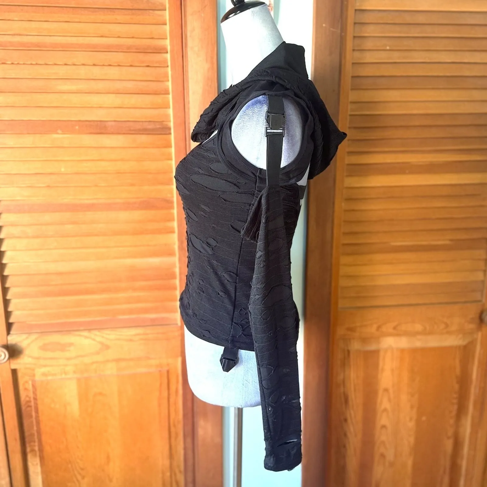 Vintage Lip Service Goth Punk Steampunk Cyber Sniper Black Hooded Top XS - Image 4