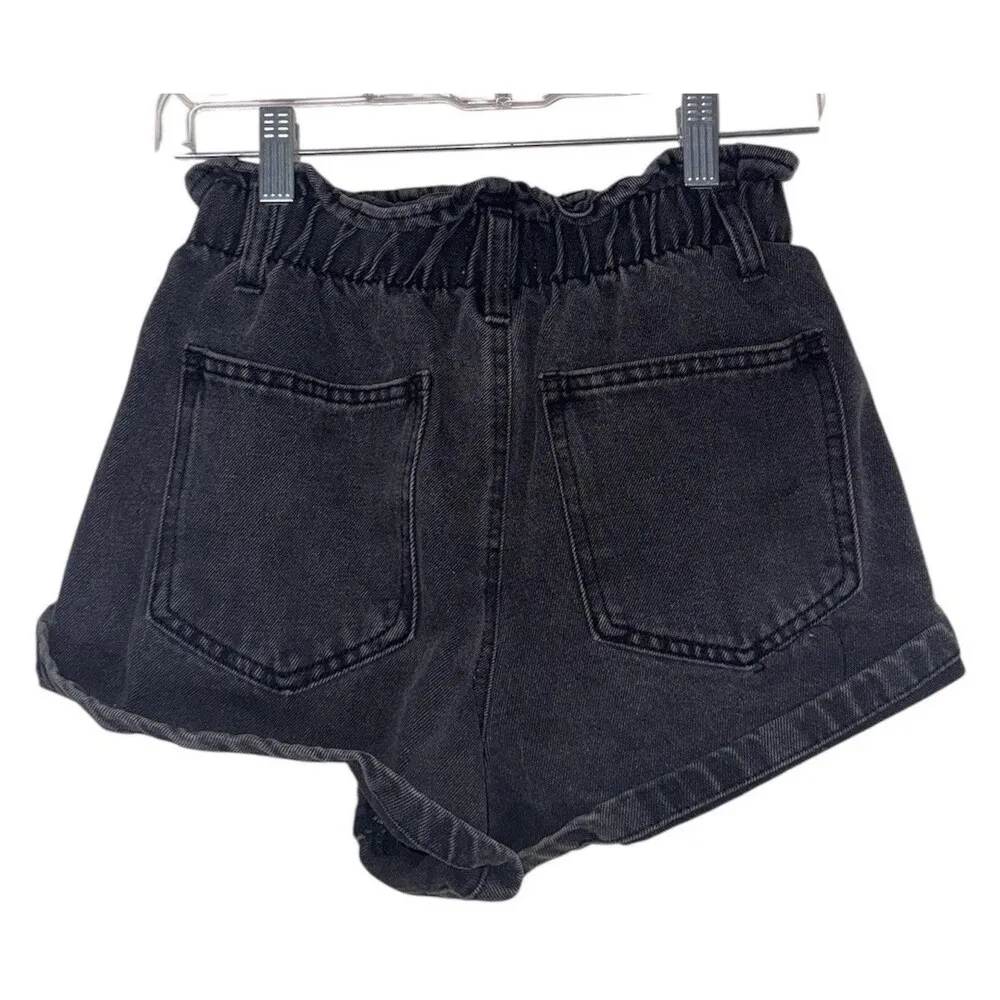Forever 21 Paperbag Denim Shorts Black Elastic Waist High-Rise Women’s Size 24 - Image 2