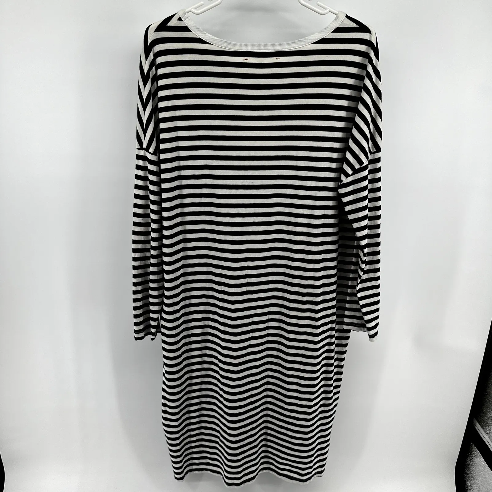 Xirena Stripe Midi TShirt Dress Long Sleeve Round Neck 100% Cotton Black White M Size M - Image 5