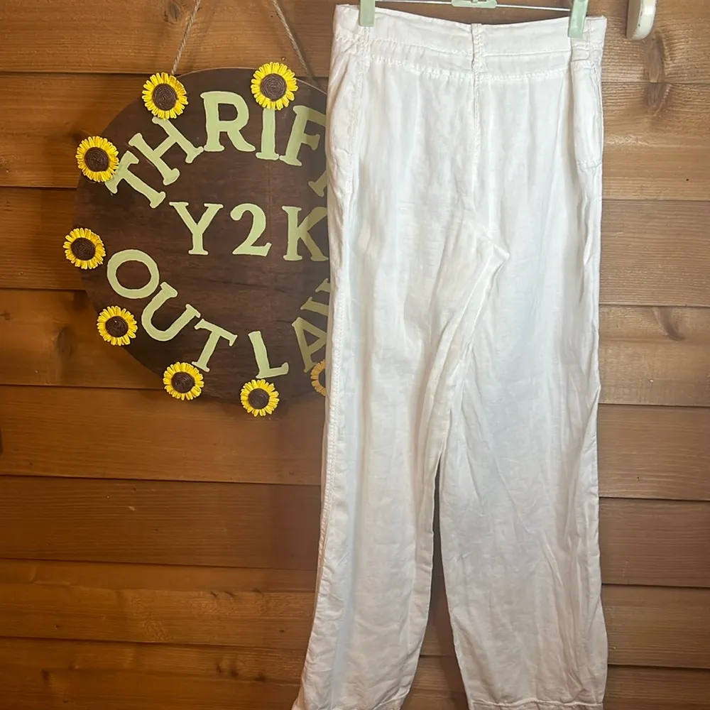 Max Studio Specialty Linen White Wide Leg High Rise Pant Pocket Beach Flowy Vaca - Image 3