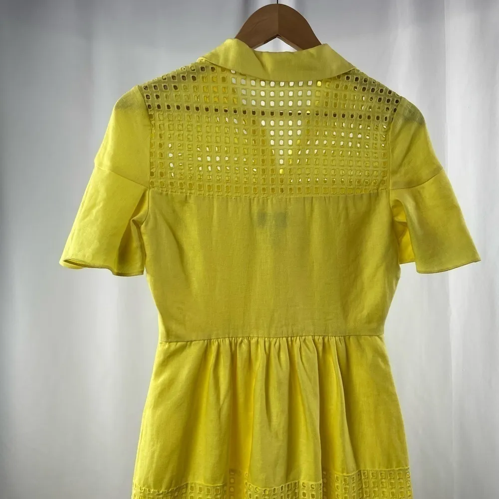 Belle‎ Badgley Mischka Dailey Eyelet Linen Shirt Dress in Yellow Size 0 - Image 5
