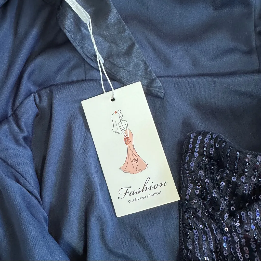 Elegant Navy Blue Strapless Dress size 8 NWT - Image 10