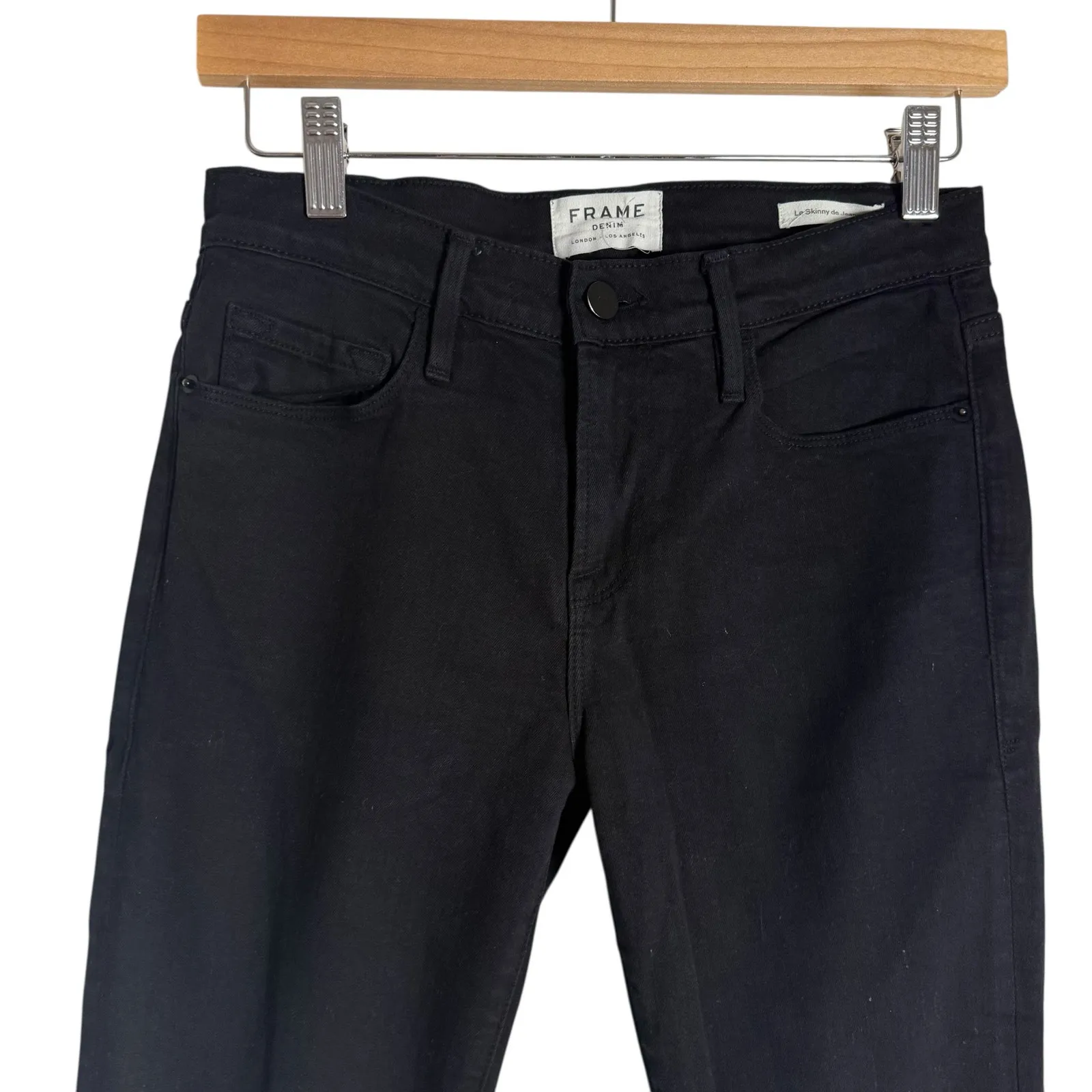 Frame Le Skinny de Jeanne Noir Black Raw Step Hem Mid Rise Jeans Size 25 - Image 4