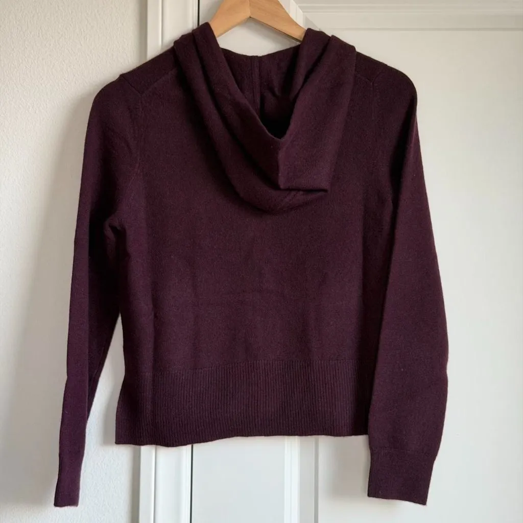 Naadam Signature Cashmere Cropped Zip Up Hoodie in Wine, Size Small - Image 10