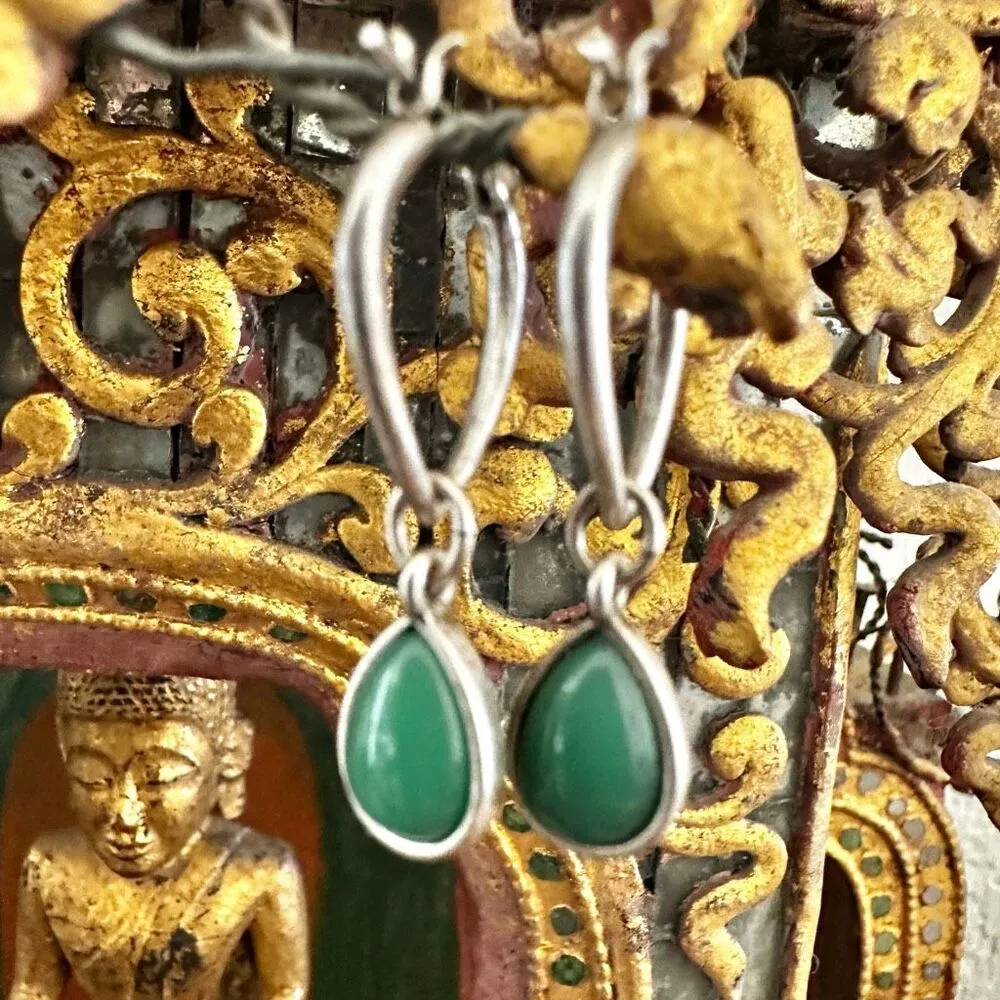 🌿 Boho Reversible Green cross Teardrop Earrings - Image 5