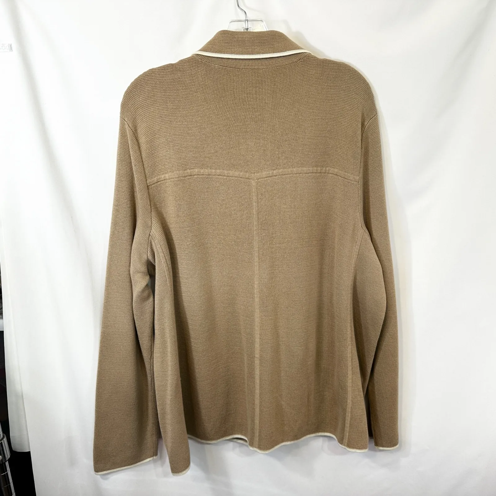 Talbots Plus Size 3XP Cardigan Sweater Knit Beige White Trim Button Granola 1712 - Image 2