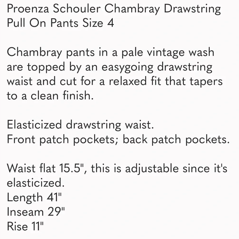 Proenza Schouler Chambray Drawstring Pull On Pants size 4 - Image 5