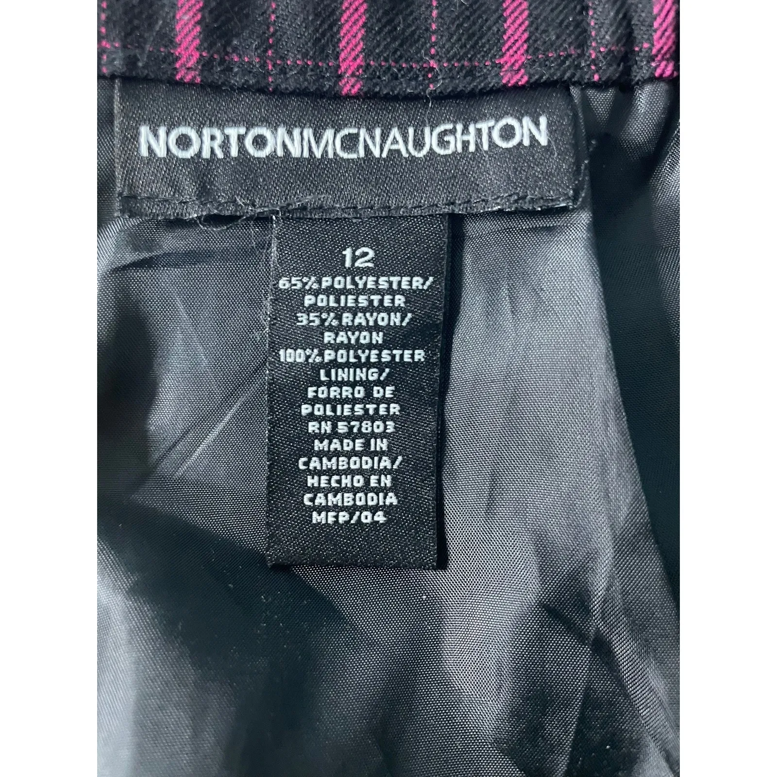 Norton McNaughton Black Pink Plaid Midi Skirt‎ Fringe Buckle Detail Size 12 - Image 5