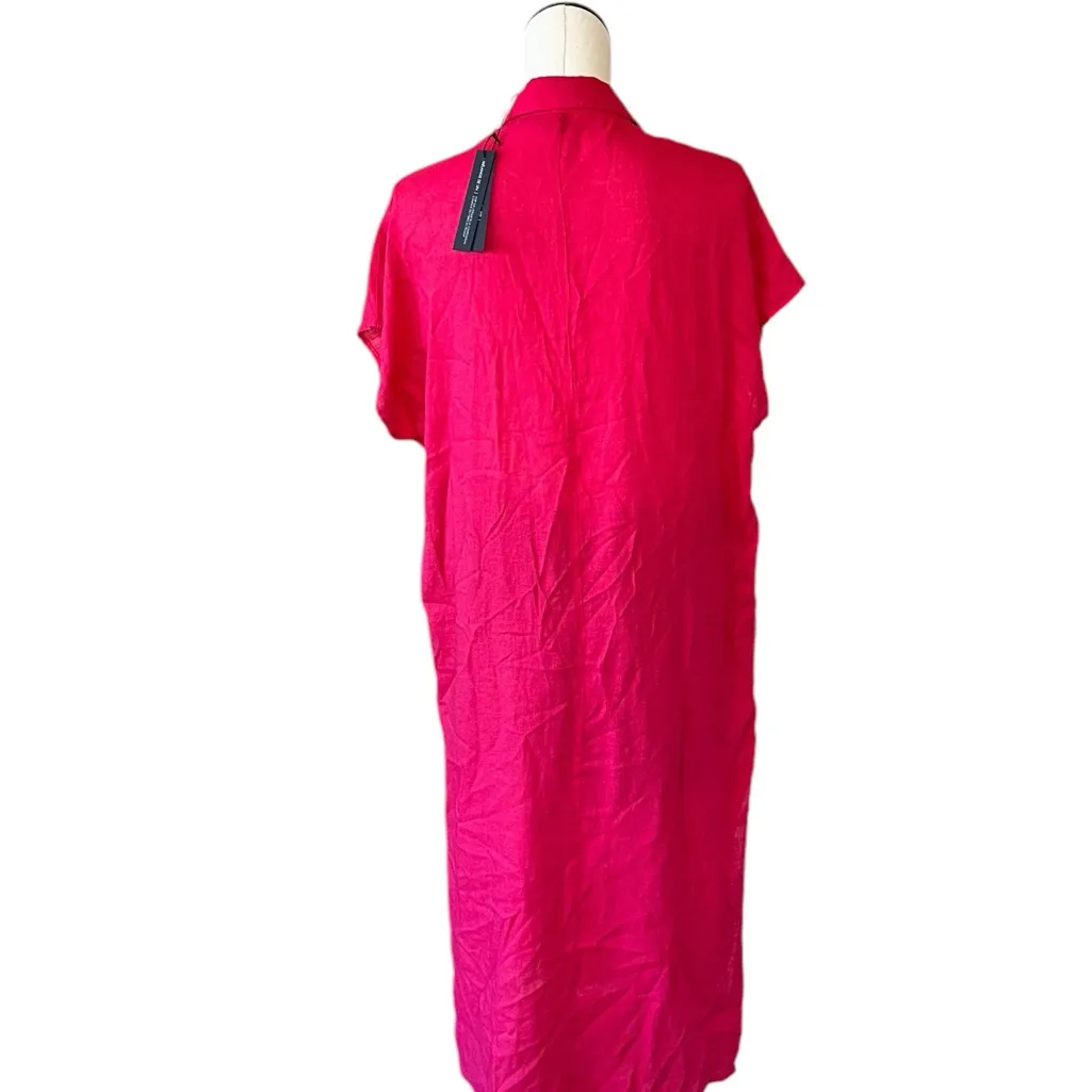 NWT TAHARI  Linen Blend Midi Lagenlook Dress Pockets Pink / Red - Image 4