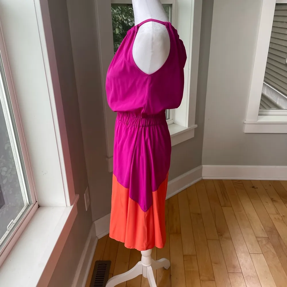 Francesca’s Magenta Pink Orange Halter Tie Neck Dress Size Small 4 - Image 5