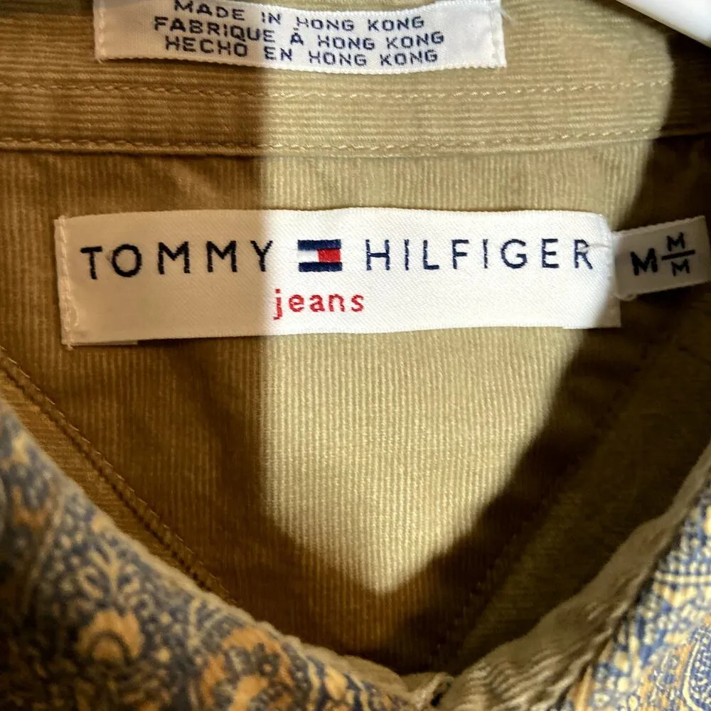 Vintage Tommy Hilfiger Pearl Snap Button Rodeo Shirt 80s Corduroy Paisley Tan M - Image 3