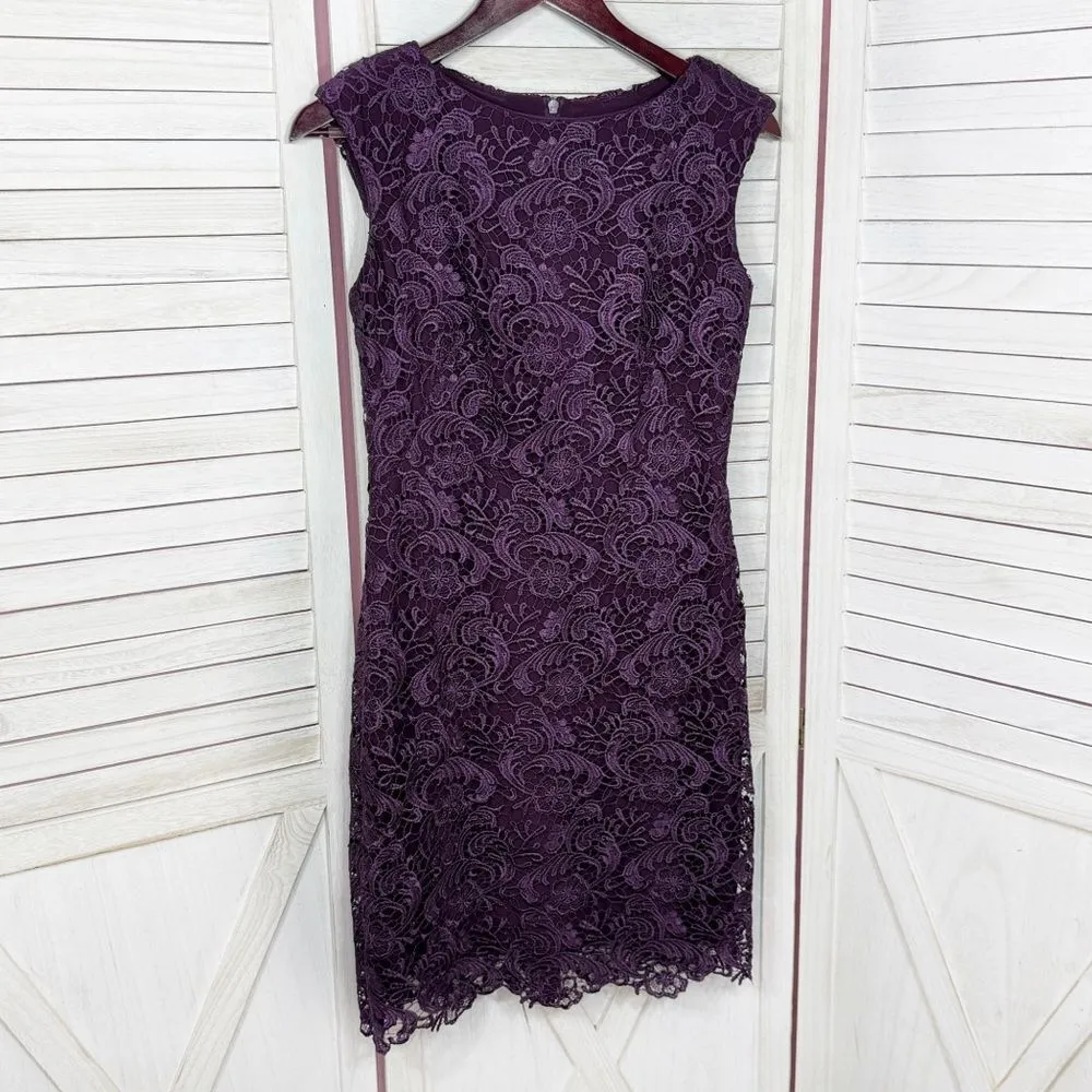 Lauren Ralph Lauren Lace Sleeveless Sheath Dress Dark Purple 2 Cocktail Party‎ - Image 8