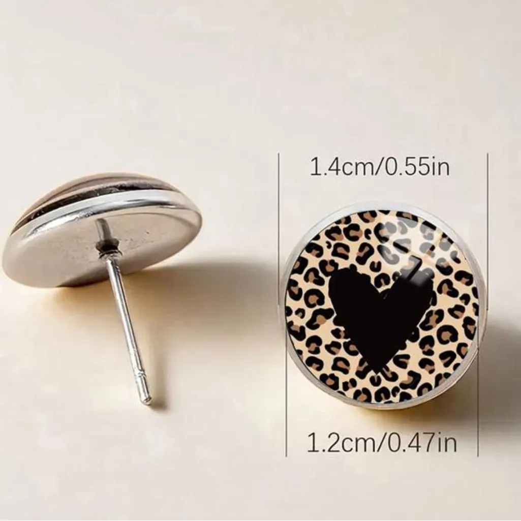 Leopard Print Heart Stud Earrings Black - Image 5