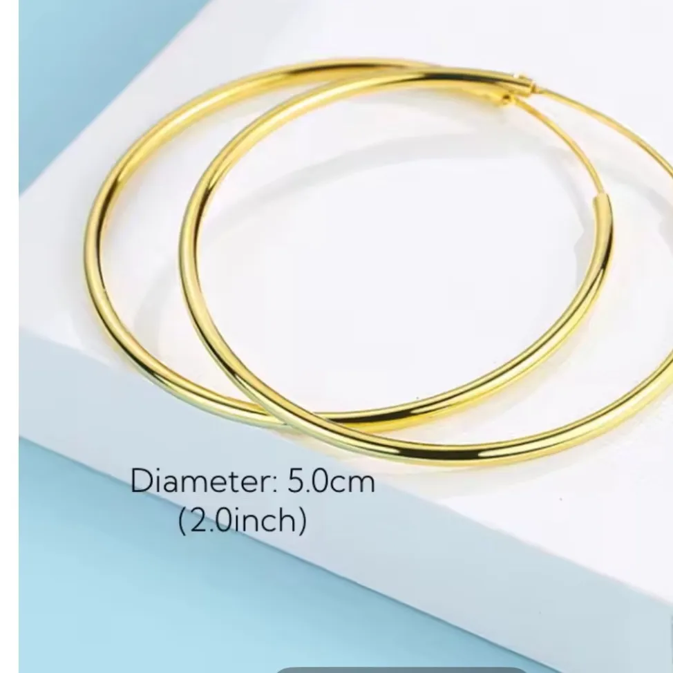 14k Gold S925 Hoop Earrings Thin Endless Sleeper‎ Earrings Lightweight Jewelry - Image 7