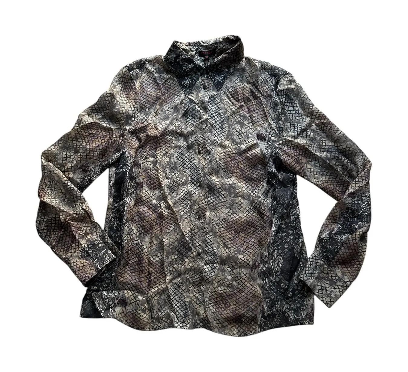 NWT ESCADA Silk Blouse Womens 40 (Medium) Brown Snake Print Button Up Shirt Top - Image 1