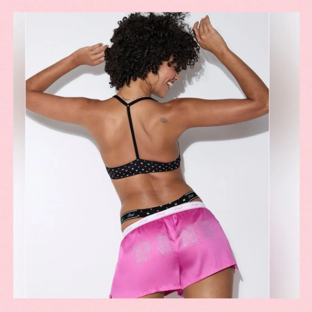 PINK VICTORIA’S SECRET Silky Pink Pajama Shorts Bling “PINK Backside Logo SMALL - Image 7