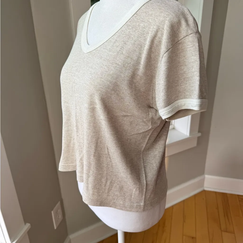 Vintage Rapizzi’s Heather Taupe Ivory V Neck Ringer Tee Baby Tee Size M - Image 9