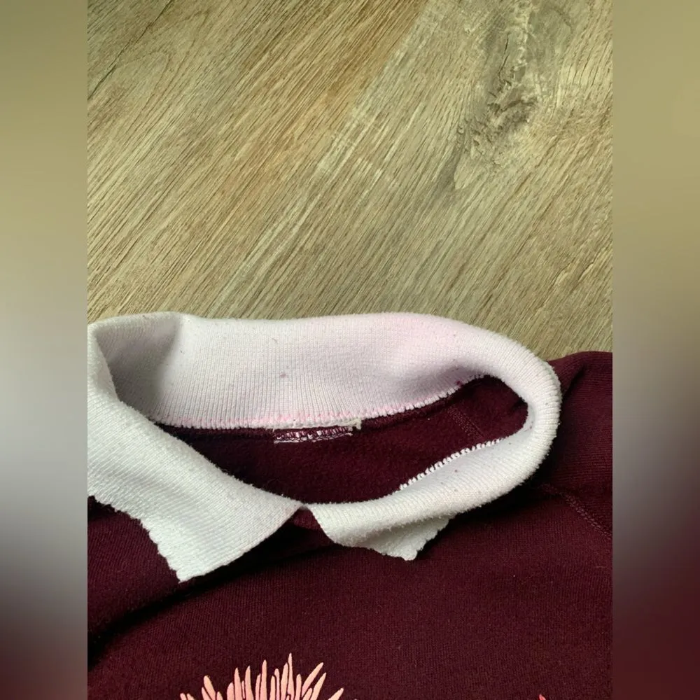 VTG Morning Sun Floral Flower Sweatshirt Hippie Multi Color Magenta Collar S Purple - Image 5