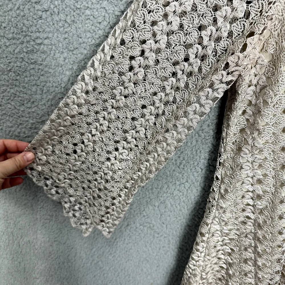 Brittany Black Top Womens Small Beige Lace Overlay Flare Sleeve‎ Fairy Boho Vtg - Image 4