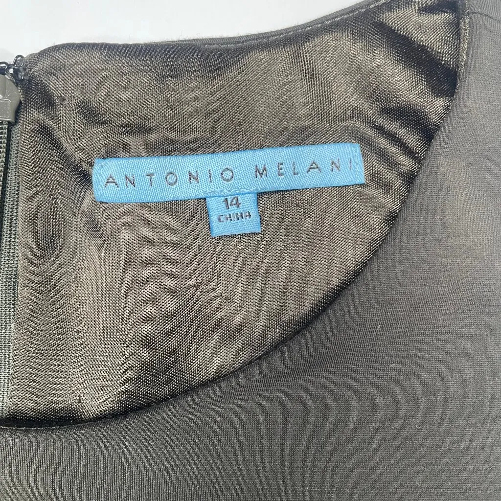 Olive Green Faux Suede Panel Sheath Dress Size 14 - Image 9