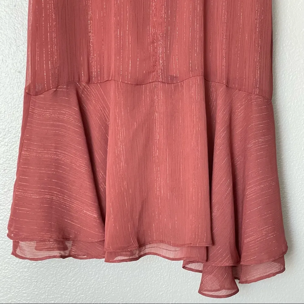 NWT WAYF Metallic Square Neck Puff Sleeve High-Low Open Back Faux Wrap Midi SM - Image 14