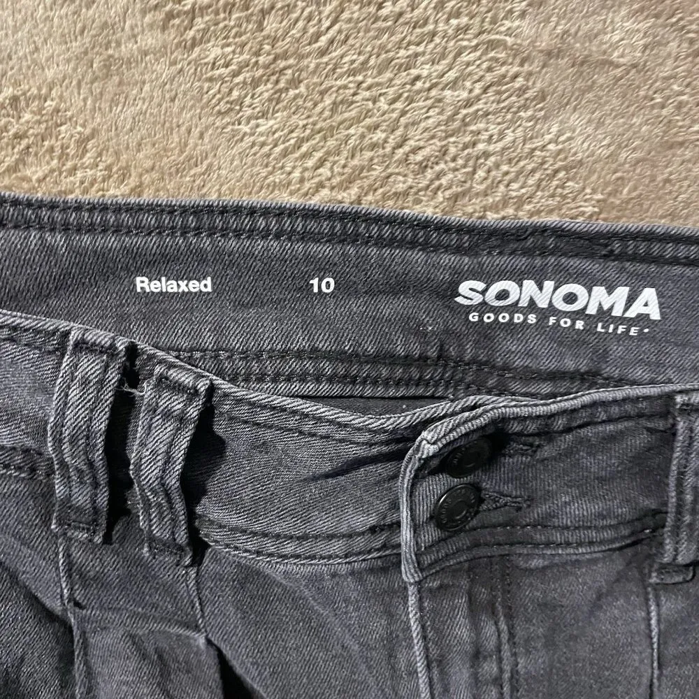 Sonoma Jeans Women's 10 Relaxed Charcoal Gray Black High Rise Straight Leg Pants - Image 2