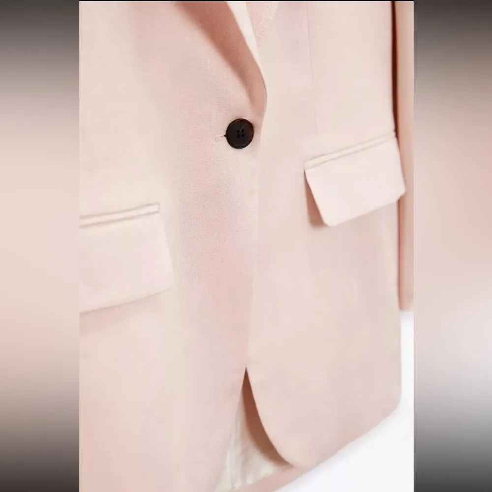 Zara LINEN BLEND ROLL-UP SLEEVE OPEN BLAZER Light Pink Size S NEW - Image 11