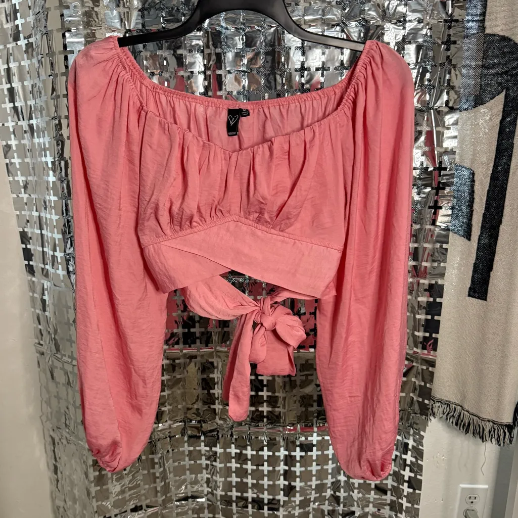 Windsor  Coral Off-Shoulder Blouse with Tie-Front - Image 3