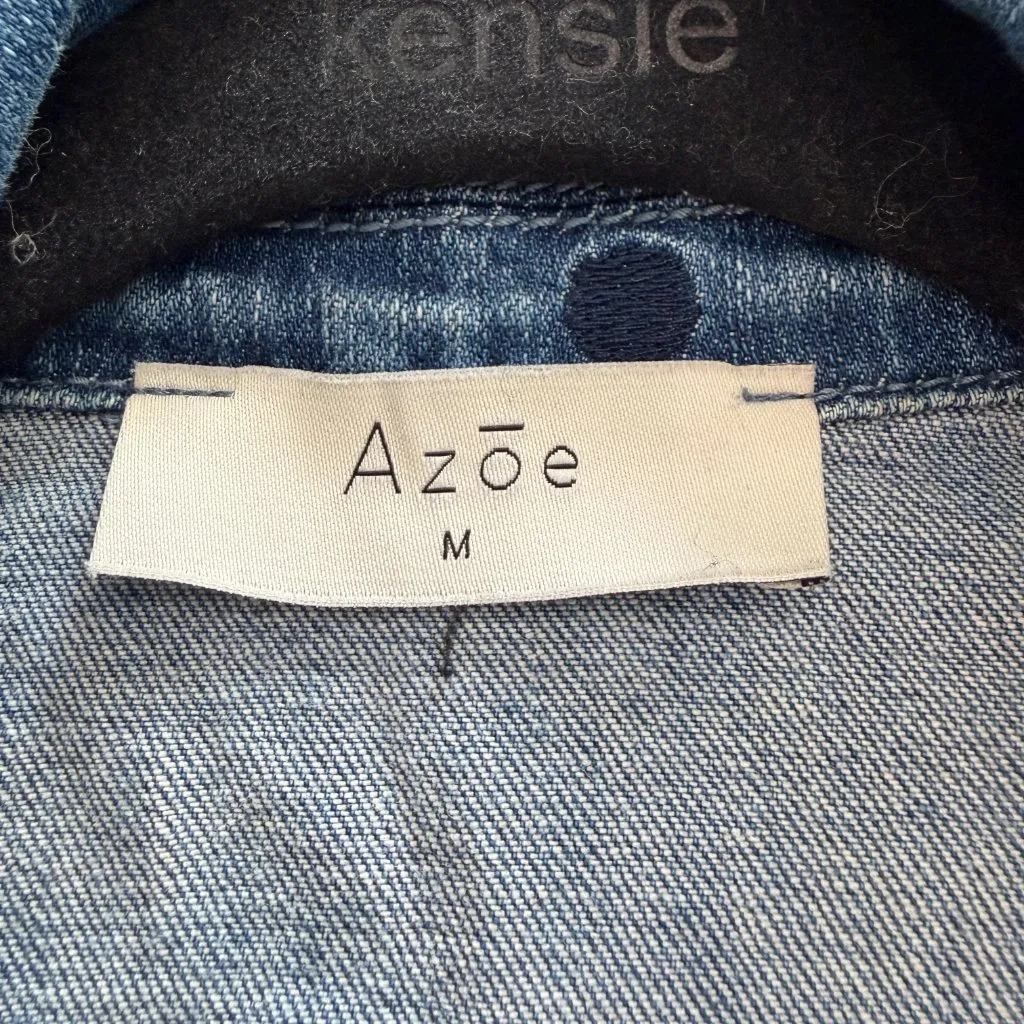 AZOE Polka Dot Denim Jean jacket Cropped Size Medium Blue - Image 9