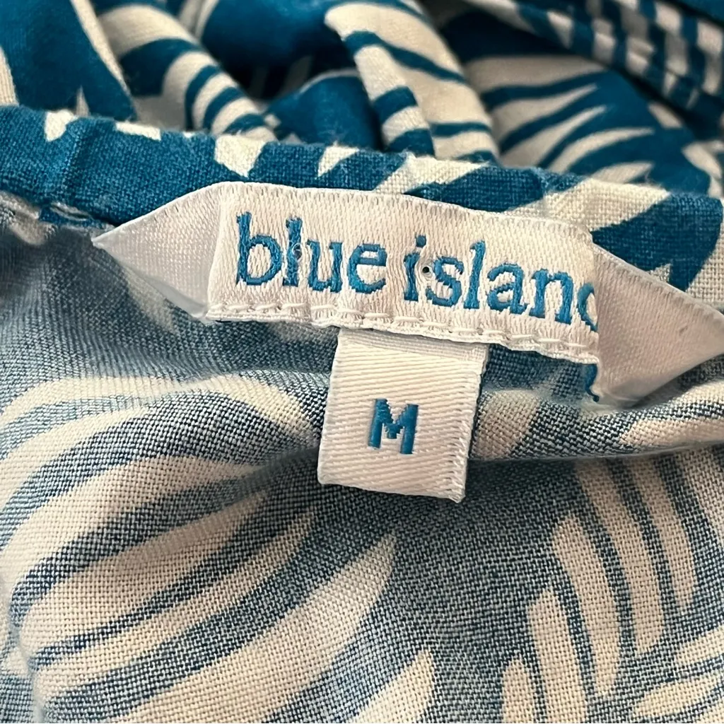 Blue Island Strapless Wide Leg Jumpsuit Tie Back Floral Print Teal/White M - Image 3