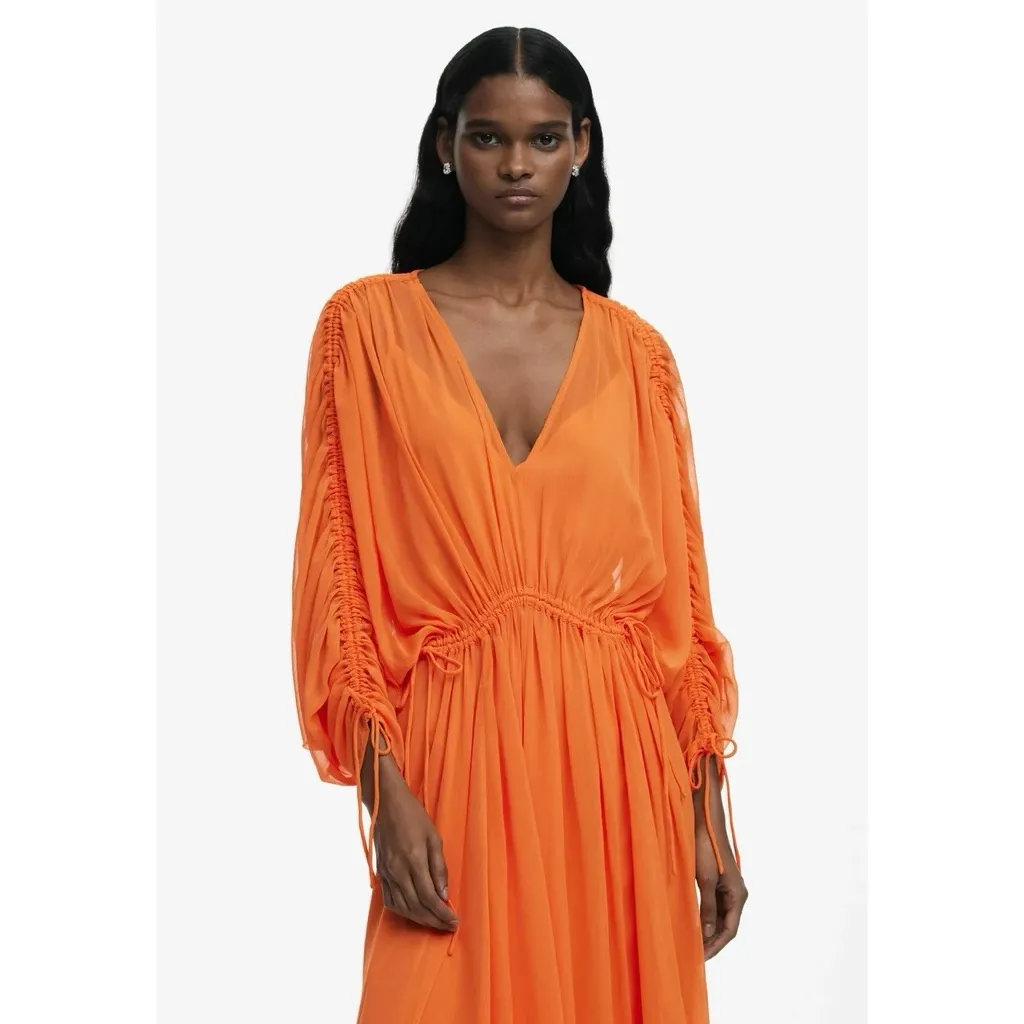 DESIGUAL Orange flowy maxi dress beautiful event travel vacation M - Image 3