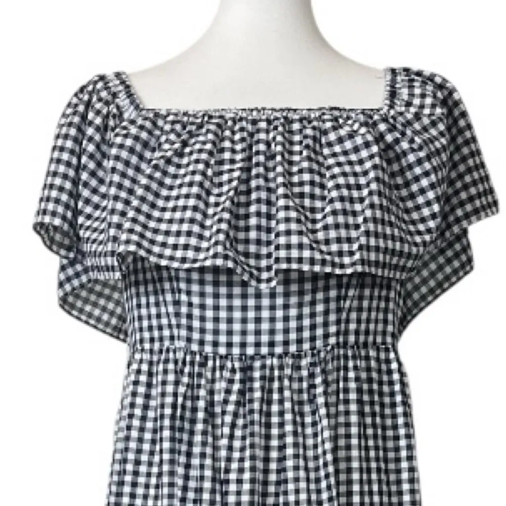Chelsea28 New Maxi Dress Off Shoulder Ruffle Black White Gingham Women’s Size 4 - Image 5