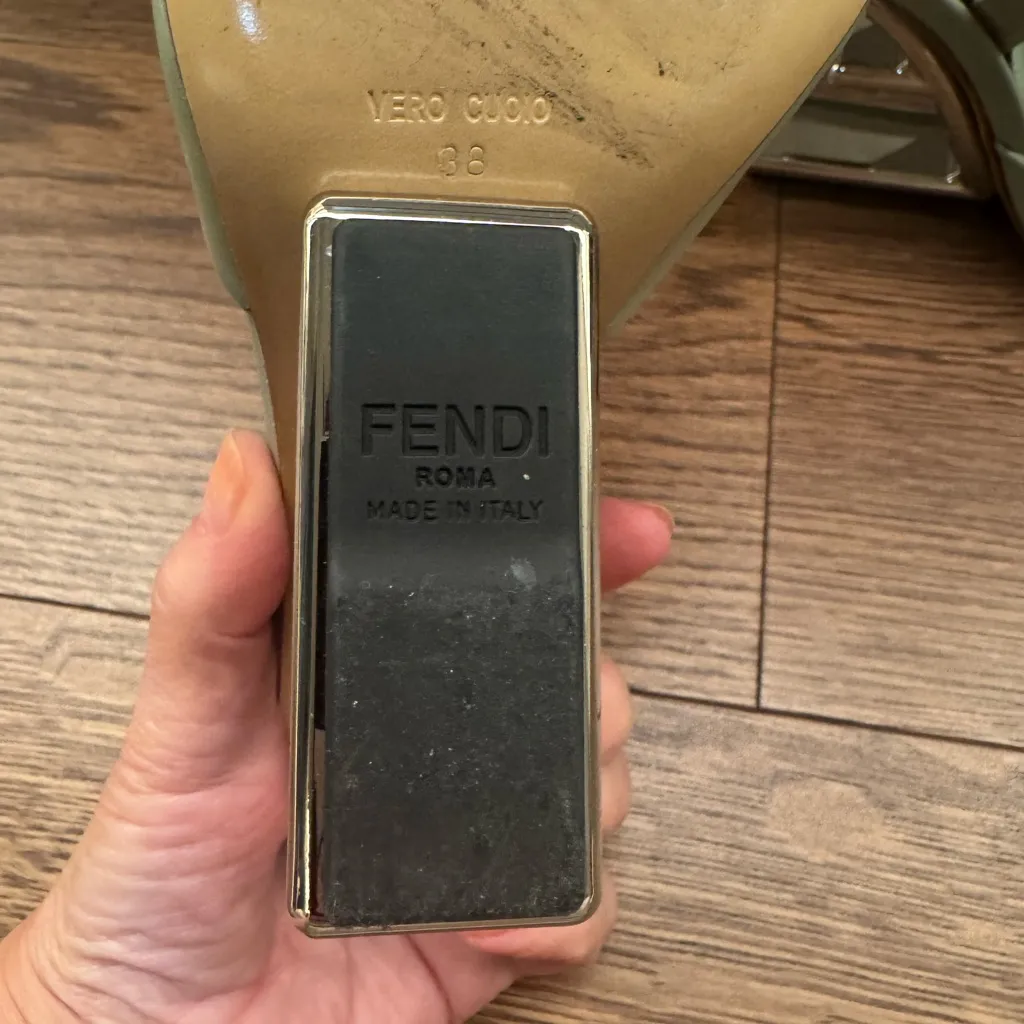 Fendi  Green Slingback Heels with Silver Accents - Image 8