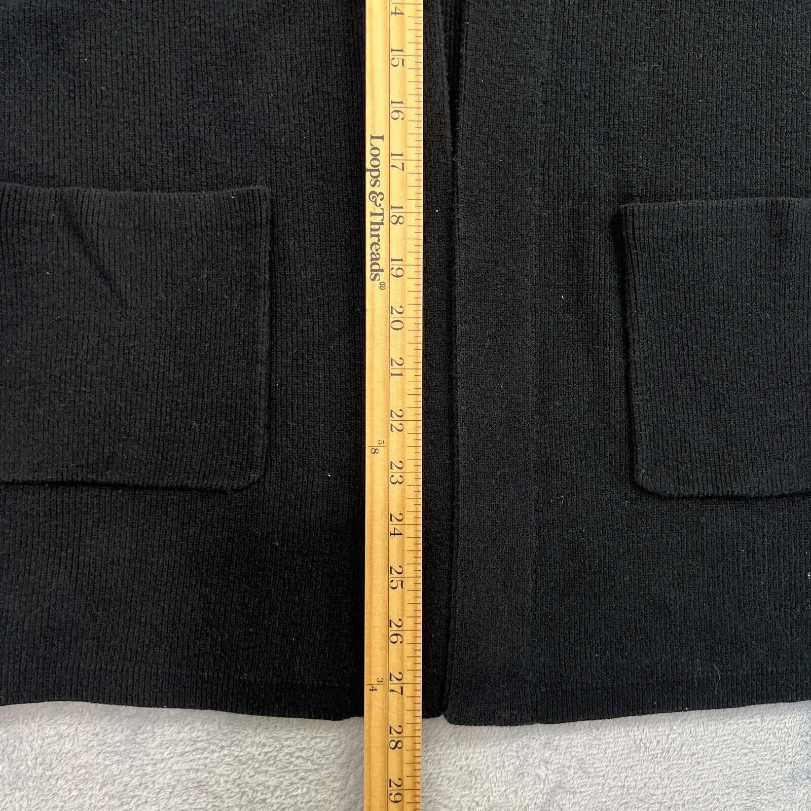 J Jill Knit Duster Cardigan Vest Small Black Open Front Pouch Pockets Relaxed Size undefined - Image 9