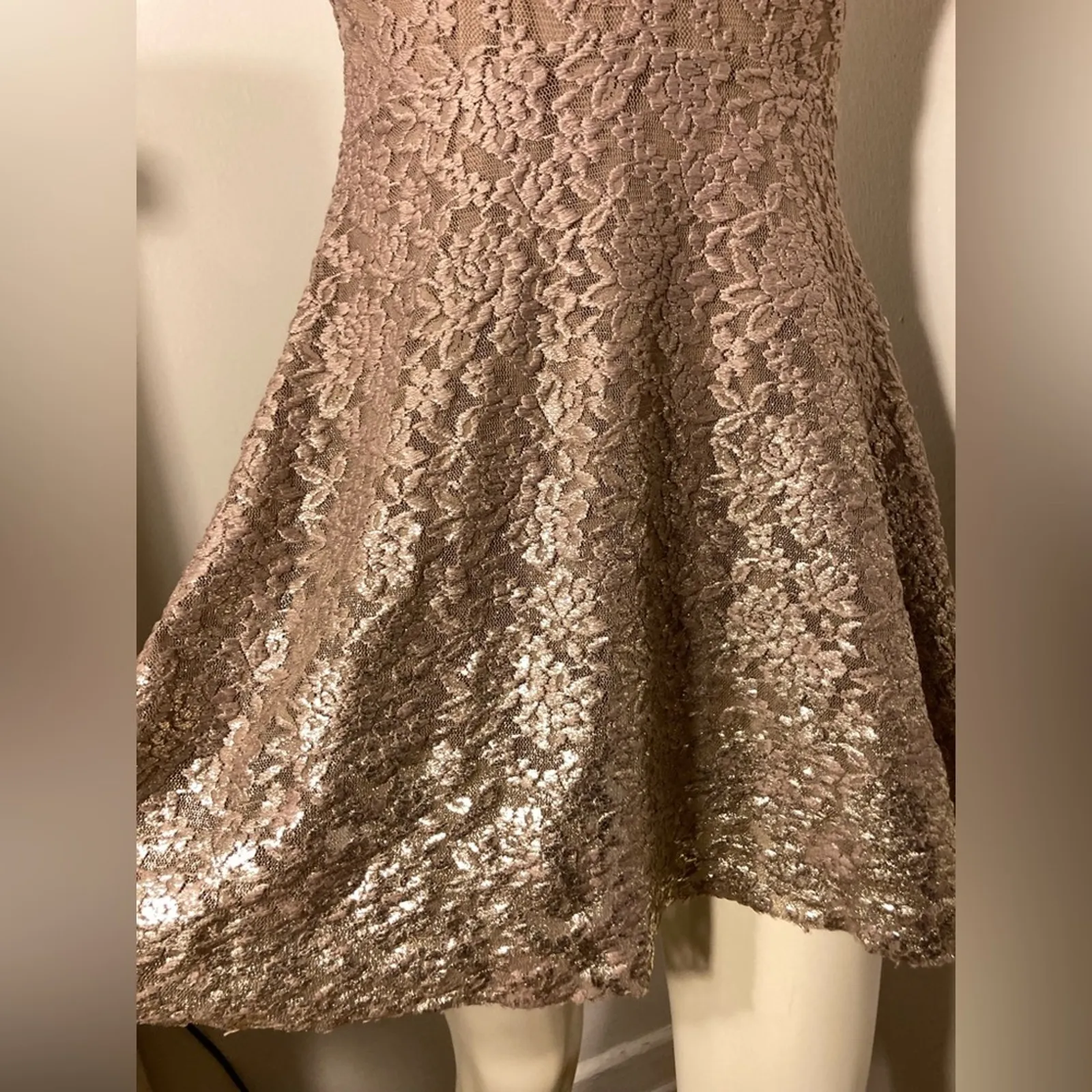 Free People size small champagne brown & gold Lace Foil Ombré dress - Image 8