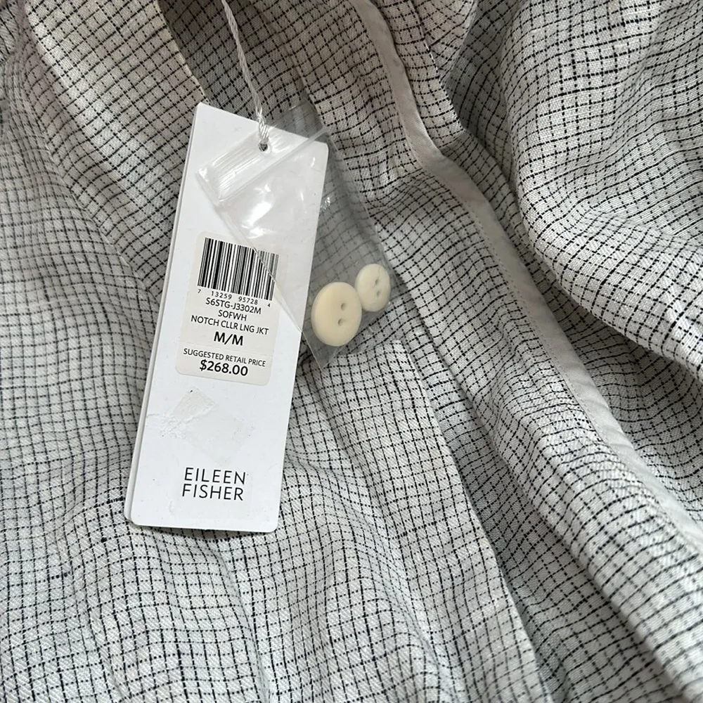NWT Eileen Fisher slub check organic linen notched collar long blazer jacket - Image 2