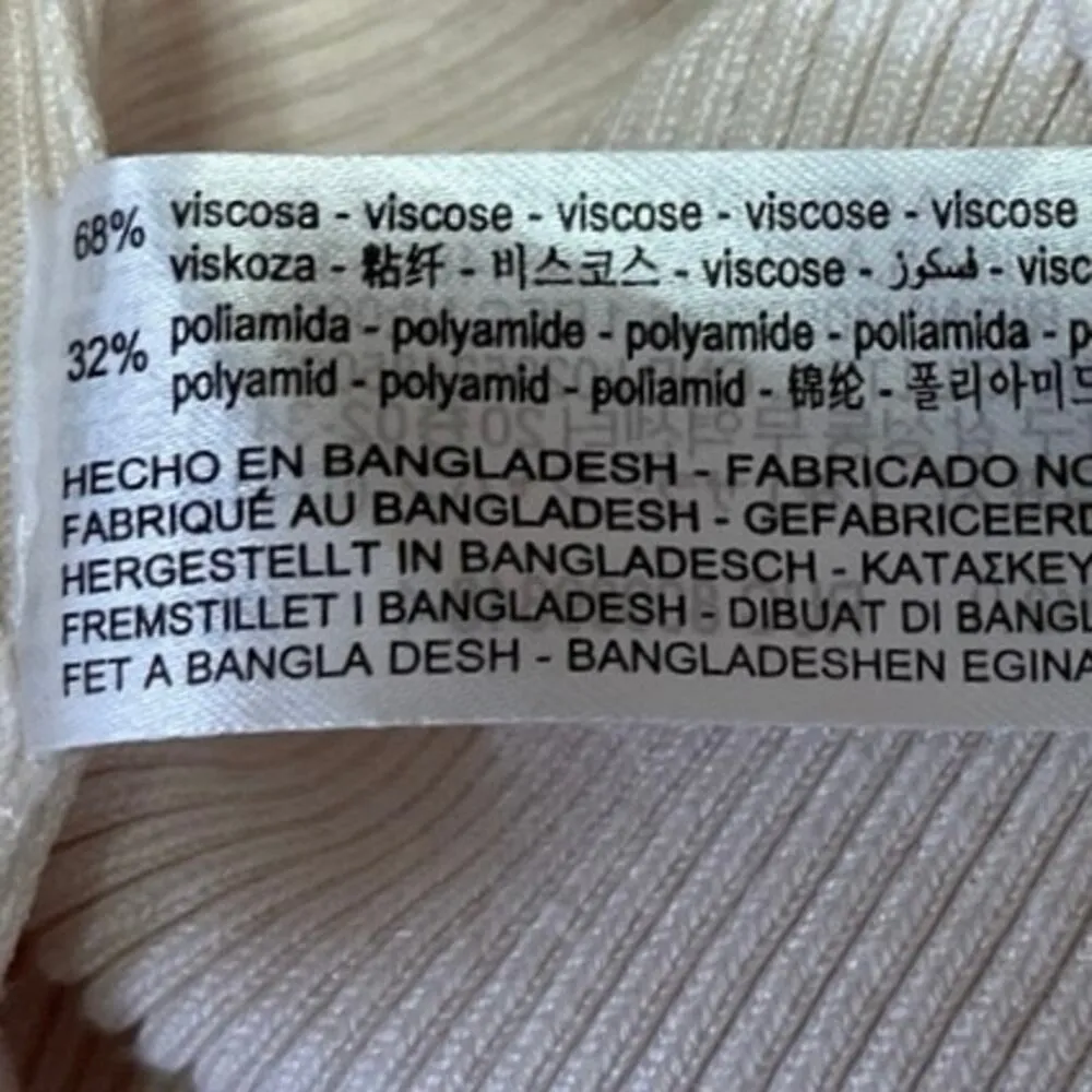 Zara White Ribbed Knit Halter Neck Spaghetti Strap Stretch Cami Tank Top Size L - Image 4