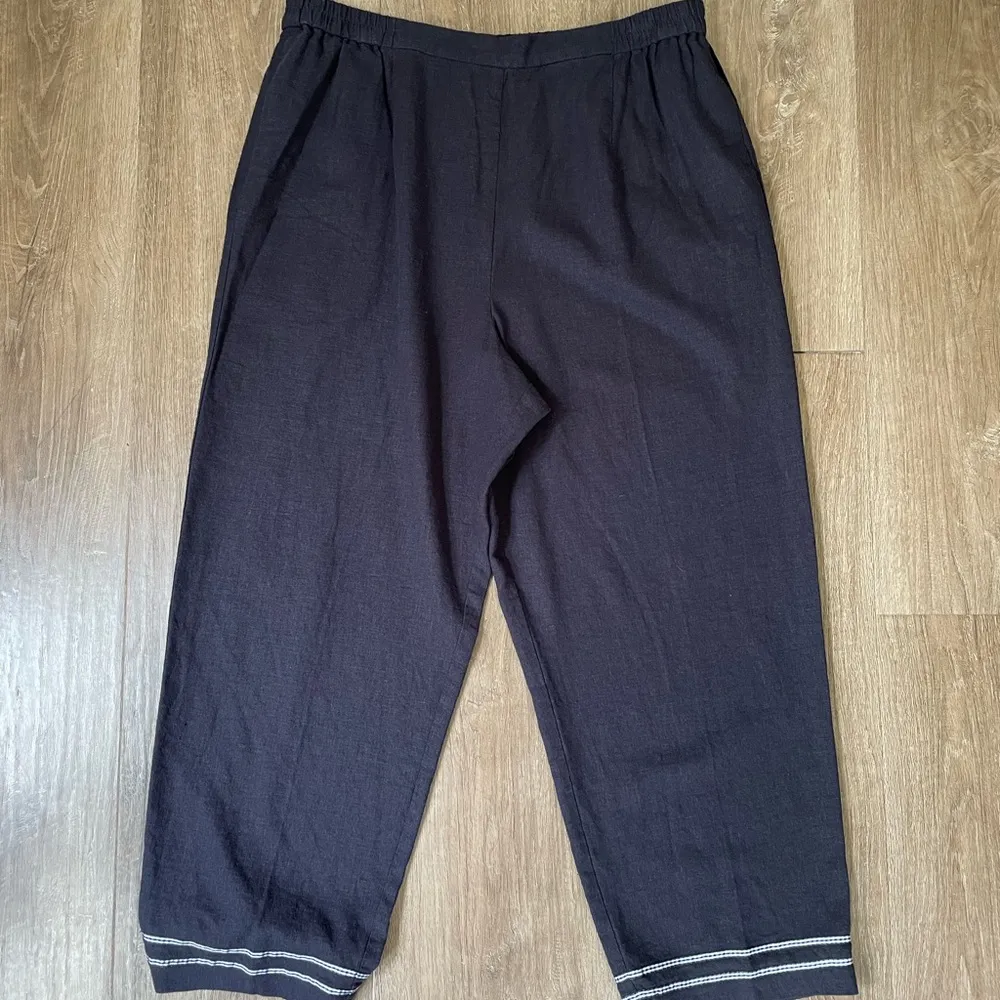 Talbots linen blend wide leg capri crop pants womens size 16 navy blue - Image 5