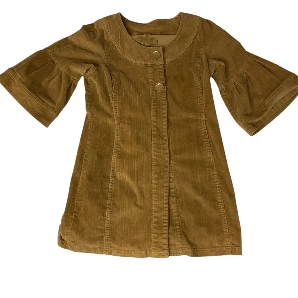LAL Women's Corduroy Button Front Dress with‎ Bell Sleeve Camel Brown Size M Size M - Image 7