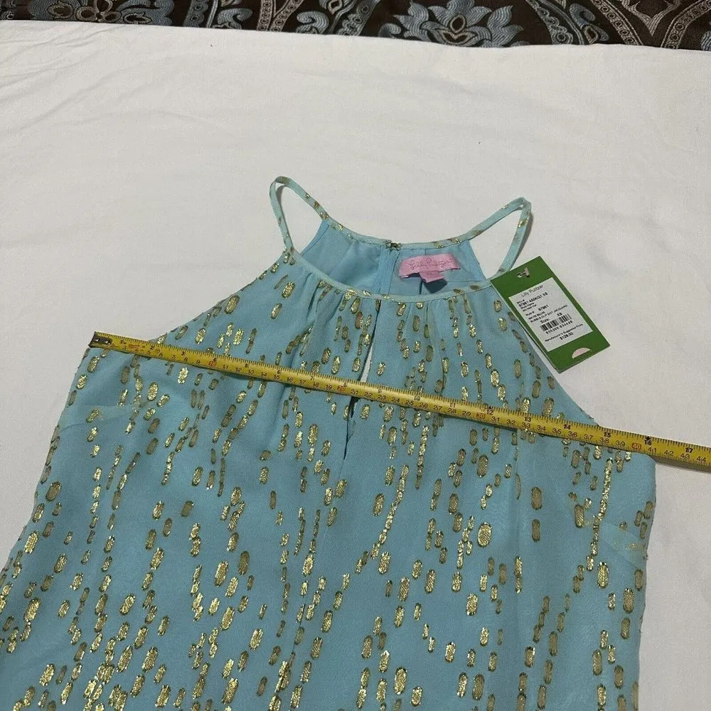 NWT Blouse - Lilly Pulitzer Del Mar Top Blue/Gold Sz XS Bubble Clip Dot Jacquard - Image 8