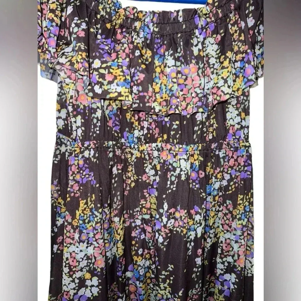 A.B.S By Allen Schwartz flowy floral mini dress cottage core casual purple sheer - Image 2