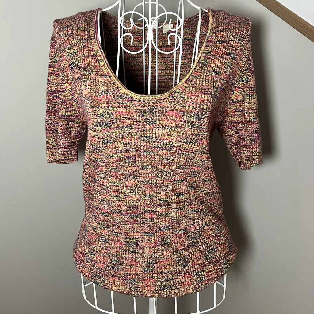 Anthropologie Moth Rainbow Spacedye Knit Short Sleeve Scoop Neck Top Size XL - Image 2