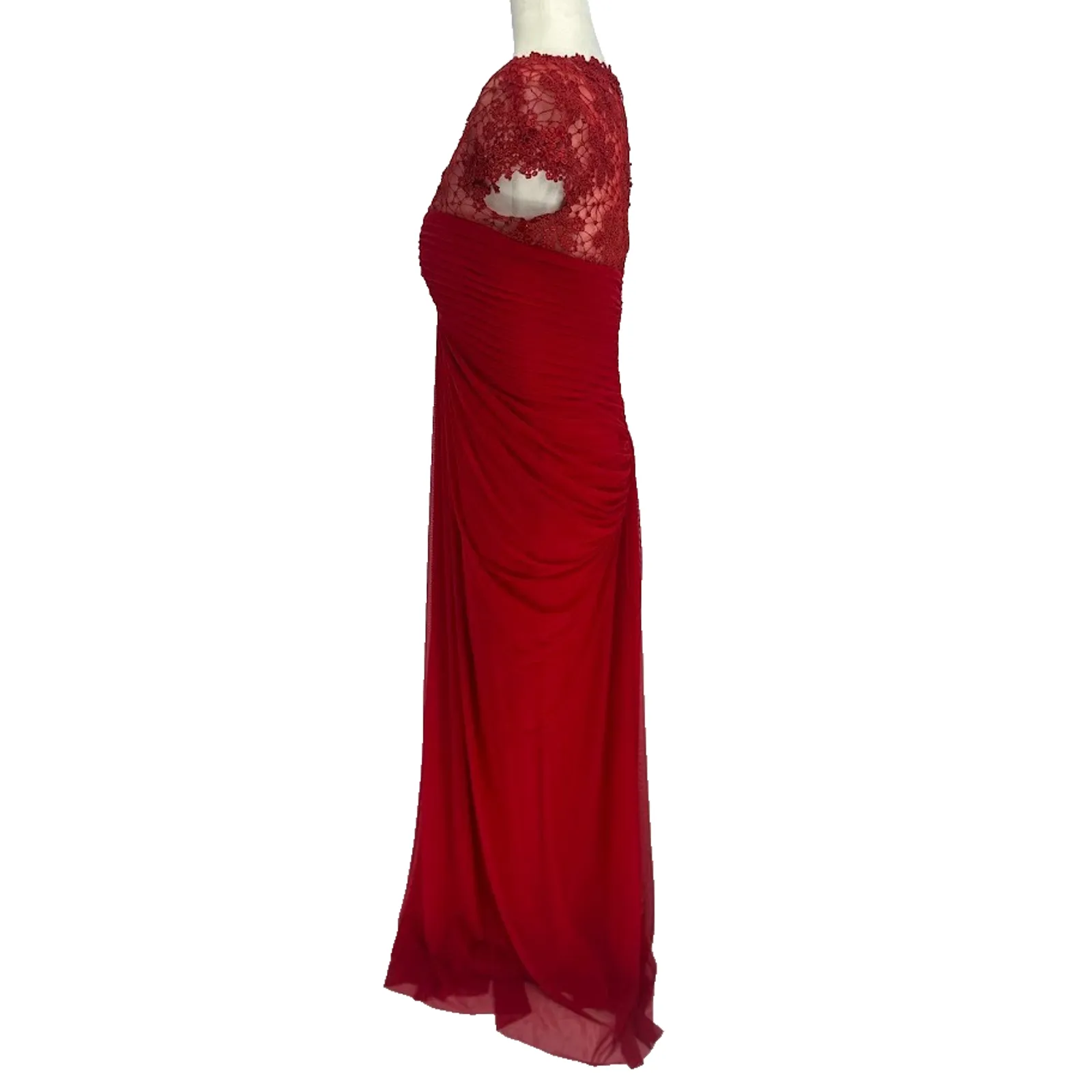 Tadashi Shoji Paillette Lace Tulle Gown Flame Red Maxi Dress Formal Size Medium - Image 4