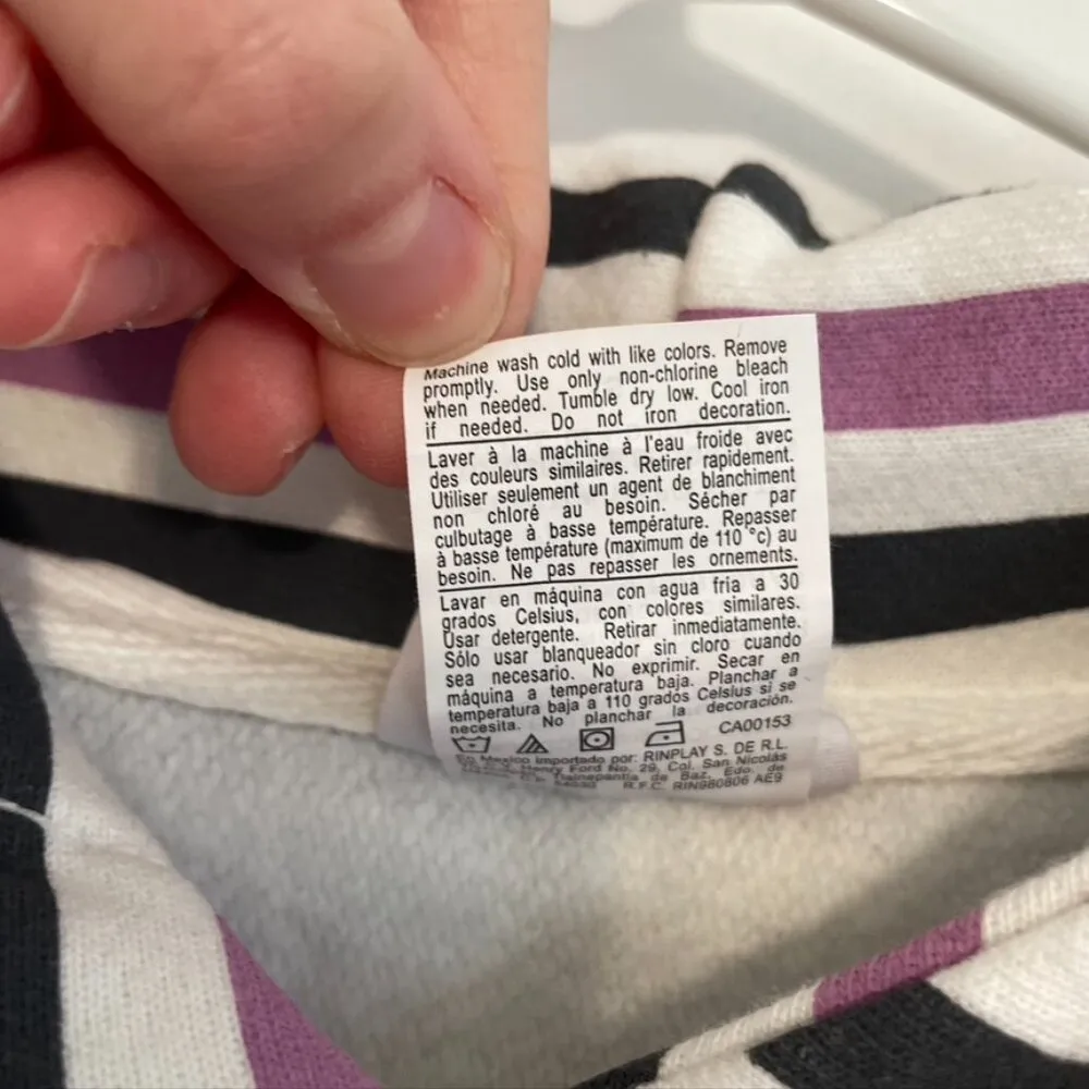 CHAMPION Life Reverse Weave Print Hoodie White Purple Gray Striped Colorblock S - Image 9