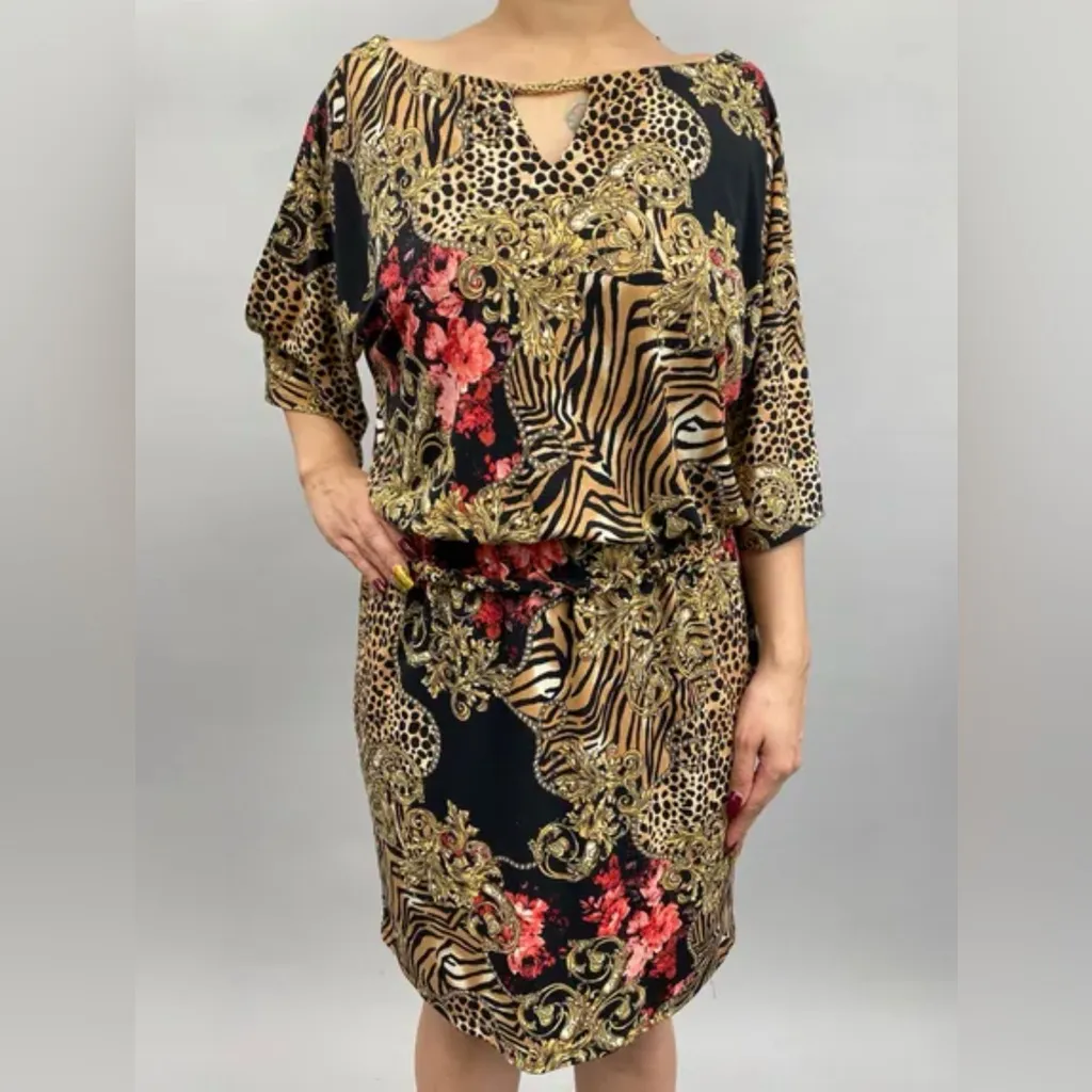 Thalia Sodi black, gold, and red animal print dress, Large - Image 3