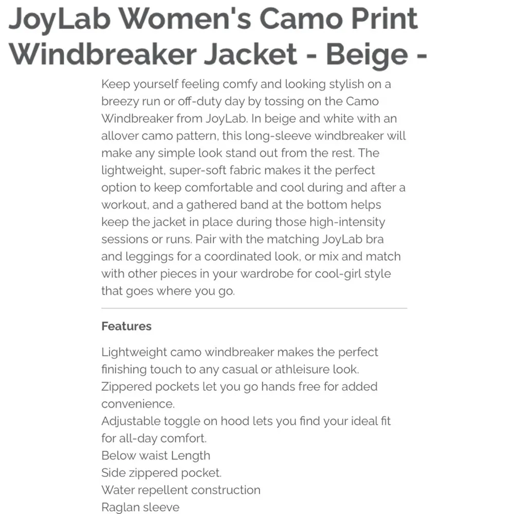 Joy Lab Beige Camo Wind Breaker Light  Jacket - Image 10