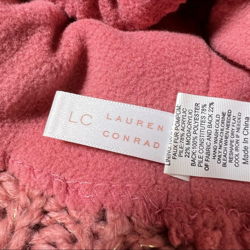 Pink Knit Faux Fur Pom Pom Beanie - Image 8