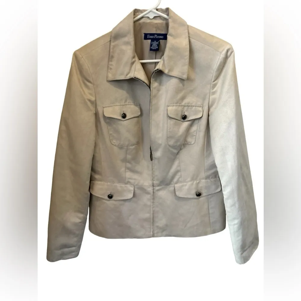 Evan Picone Women's Faux Suede Zipper Front Jacket Size 12 Tan Long Sleeve - Image 12