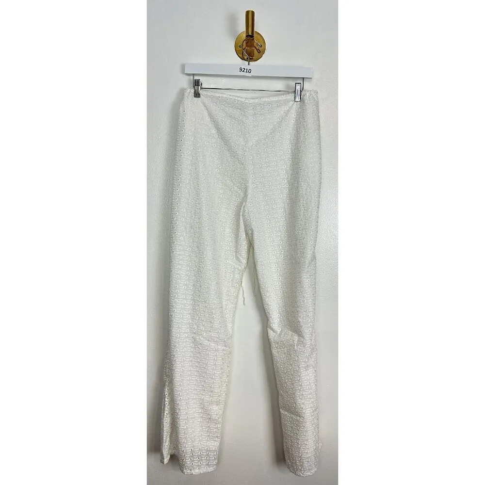 HOUSE OF CB Frankie Broderie Anglaise Drawstring Pants in Ivory Size Medium - Image 10