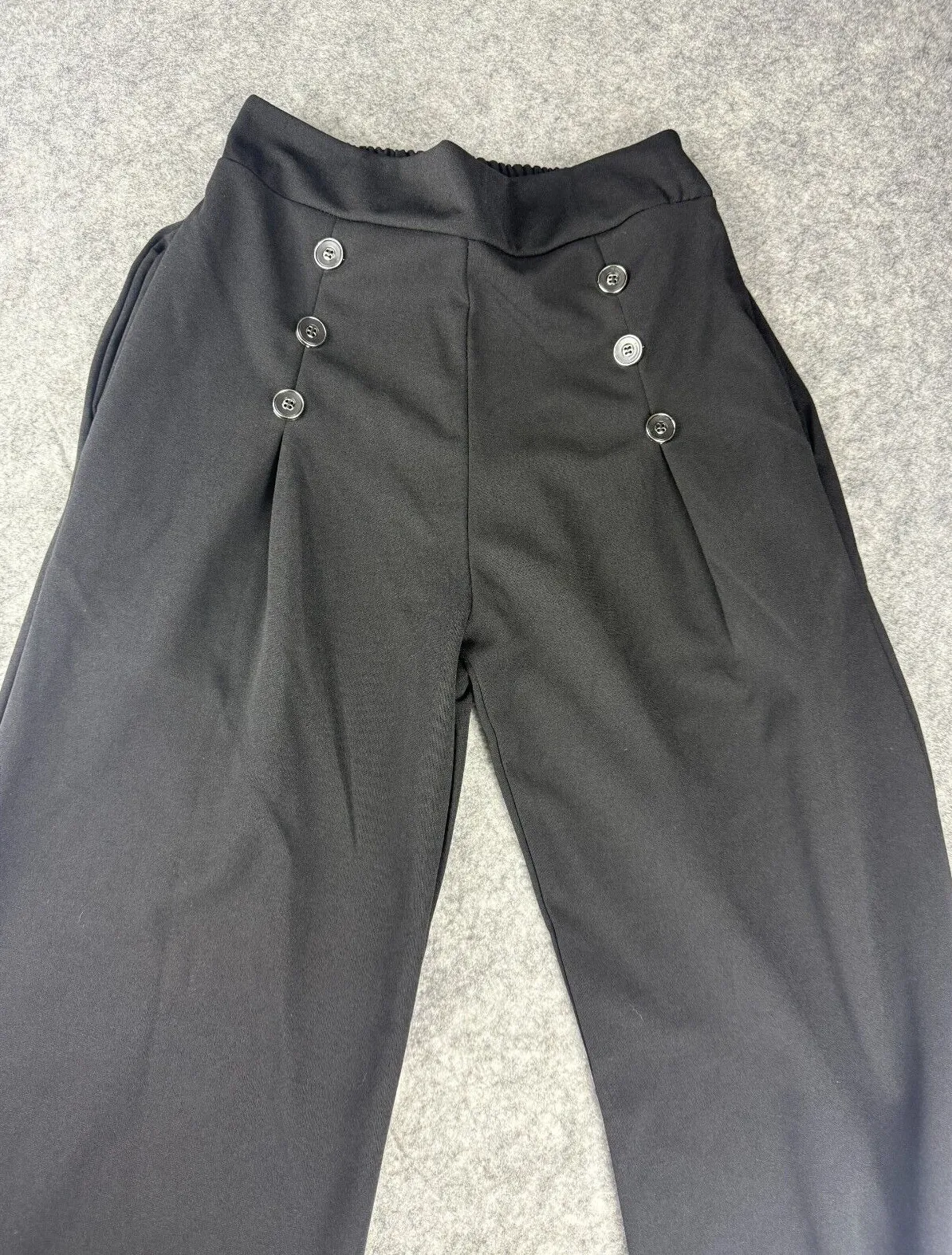 Black Sailor Culotte Pants Black Gold Buttons Sz Small Wide‎ Leg Pockets - Image 1